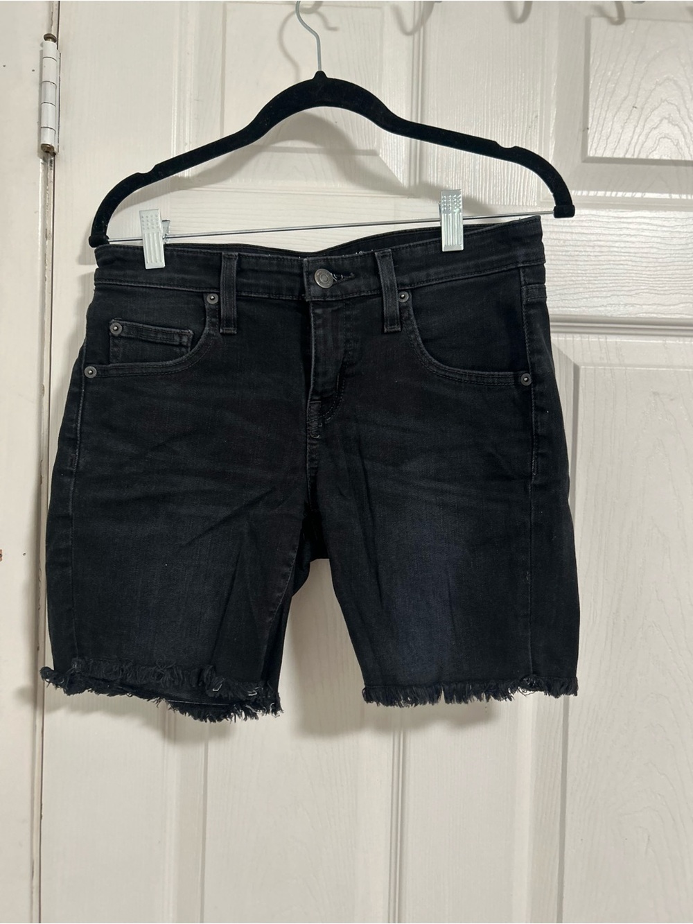 2 Pairs Women's Black and White Frayed Hem Denim Shorts